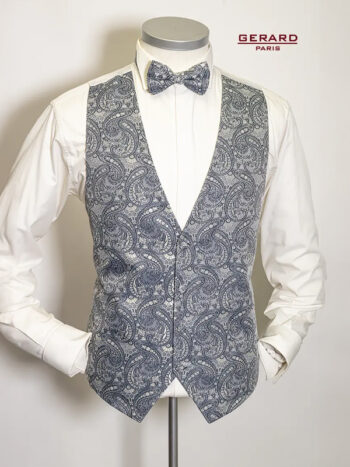 Gerard Paris Blue-Grey Paisley Wedding Vest ALC 6